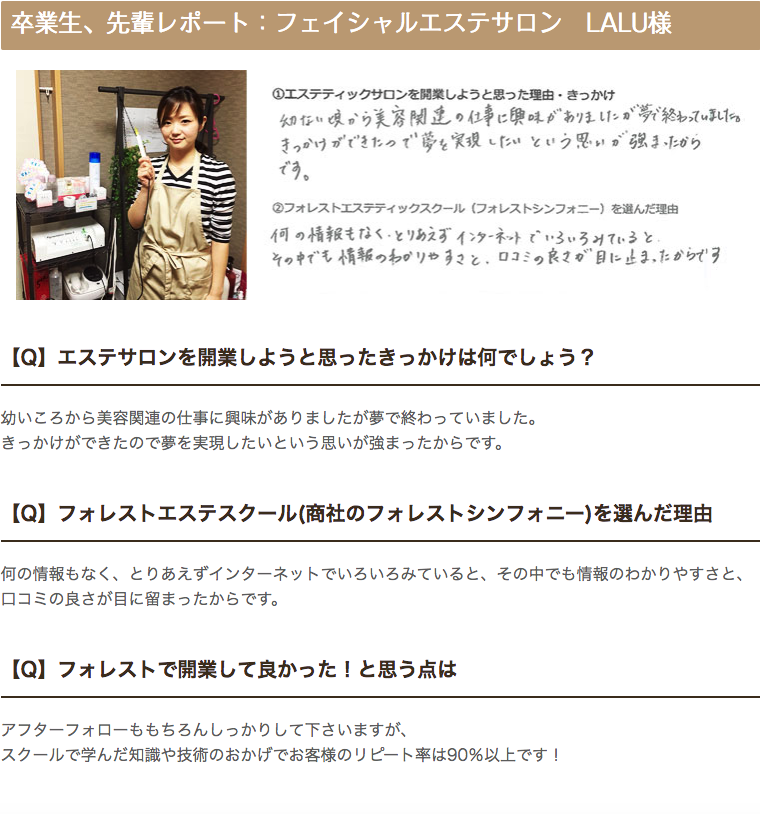 フェイシャルエステサロンLALU様 開業アンケート