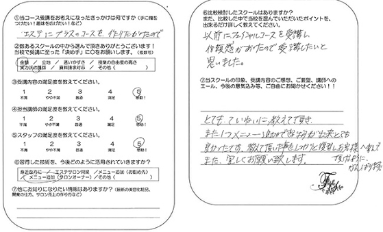アロマハンドドレナージュ受講者アンケート
