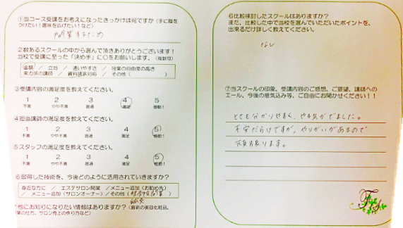 リンパマッサージ受講者アンケート